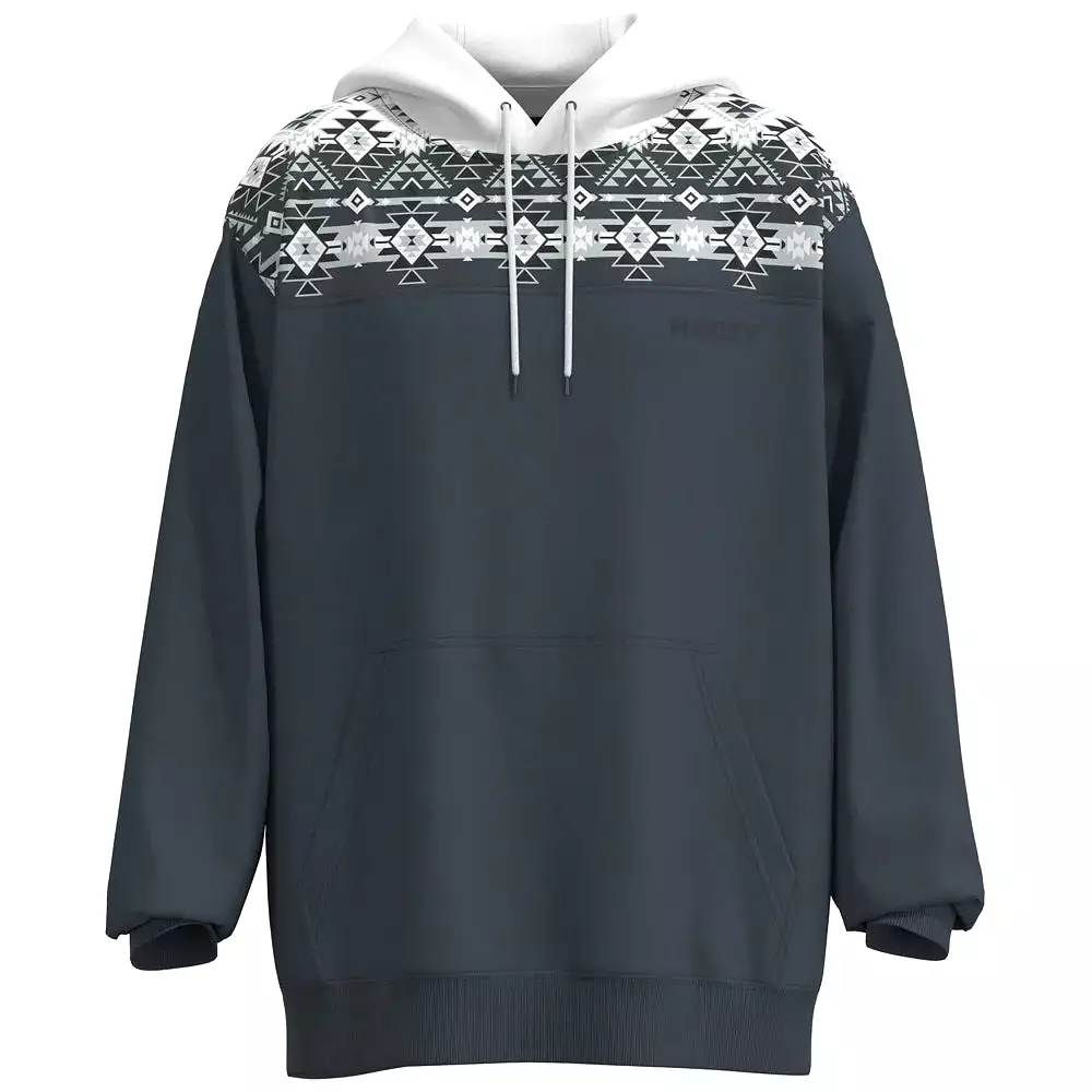 'Hooey' Men's Ridge Aztec Pattern Hoody - White / Denim