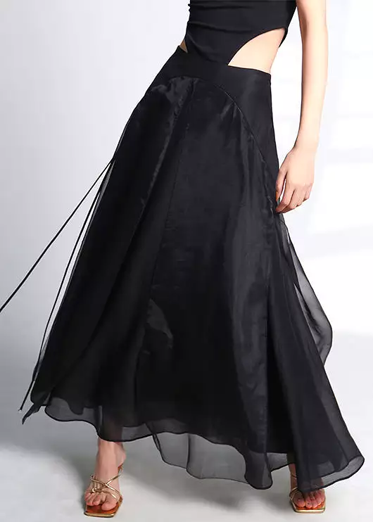 Italian Black Lace Up High Waist Tulle Skirt Summer AB1052