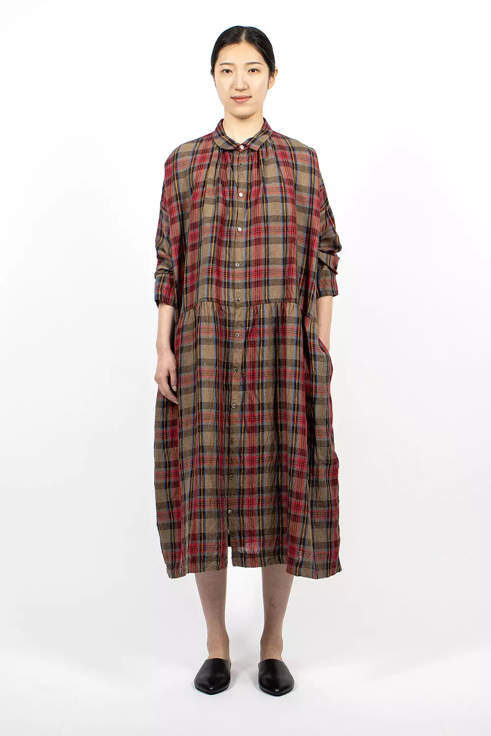 Linen Tartan Dress Mocha