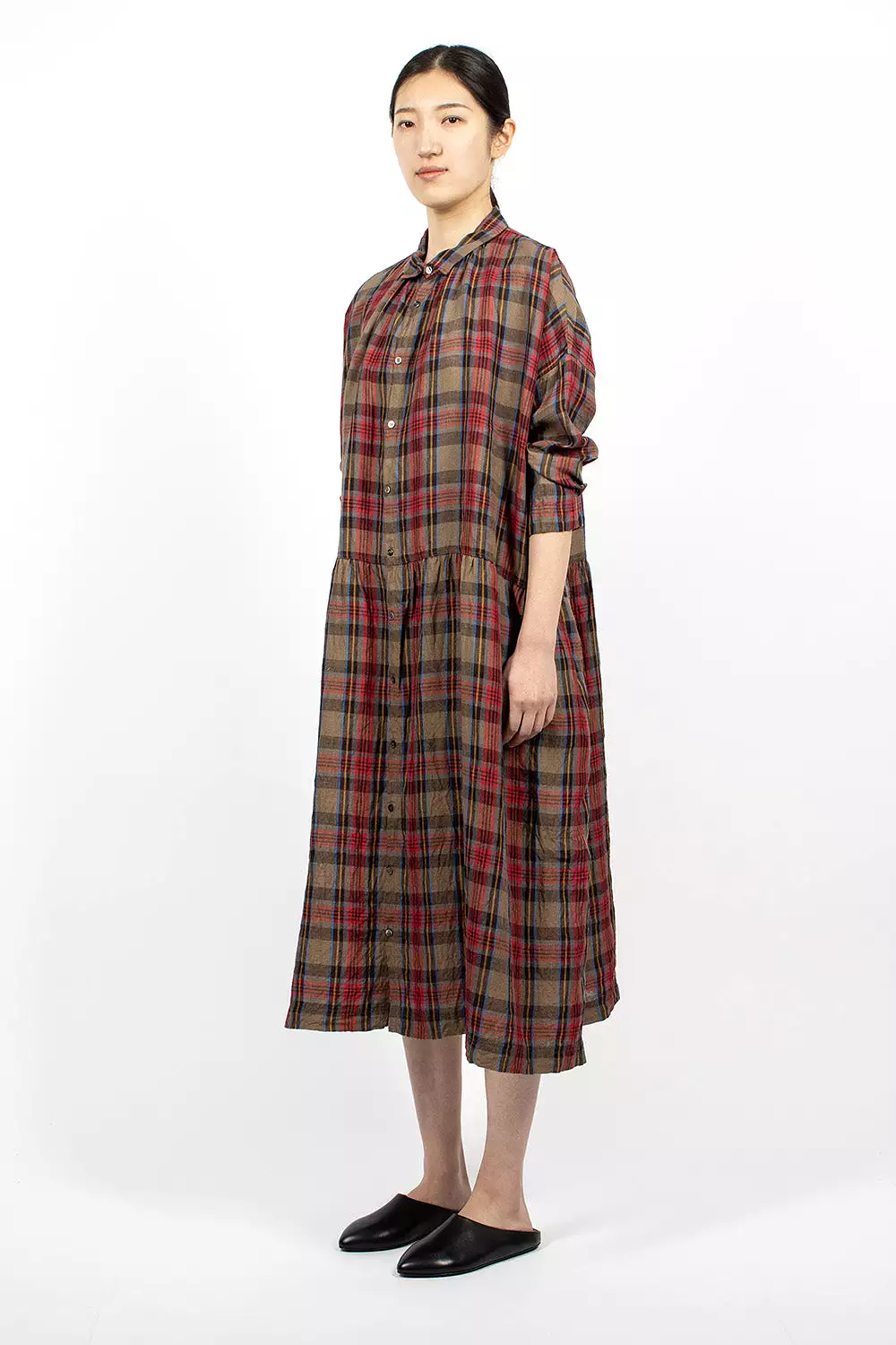 Linen Tartan Dress Mocha