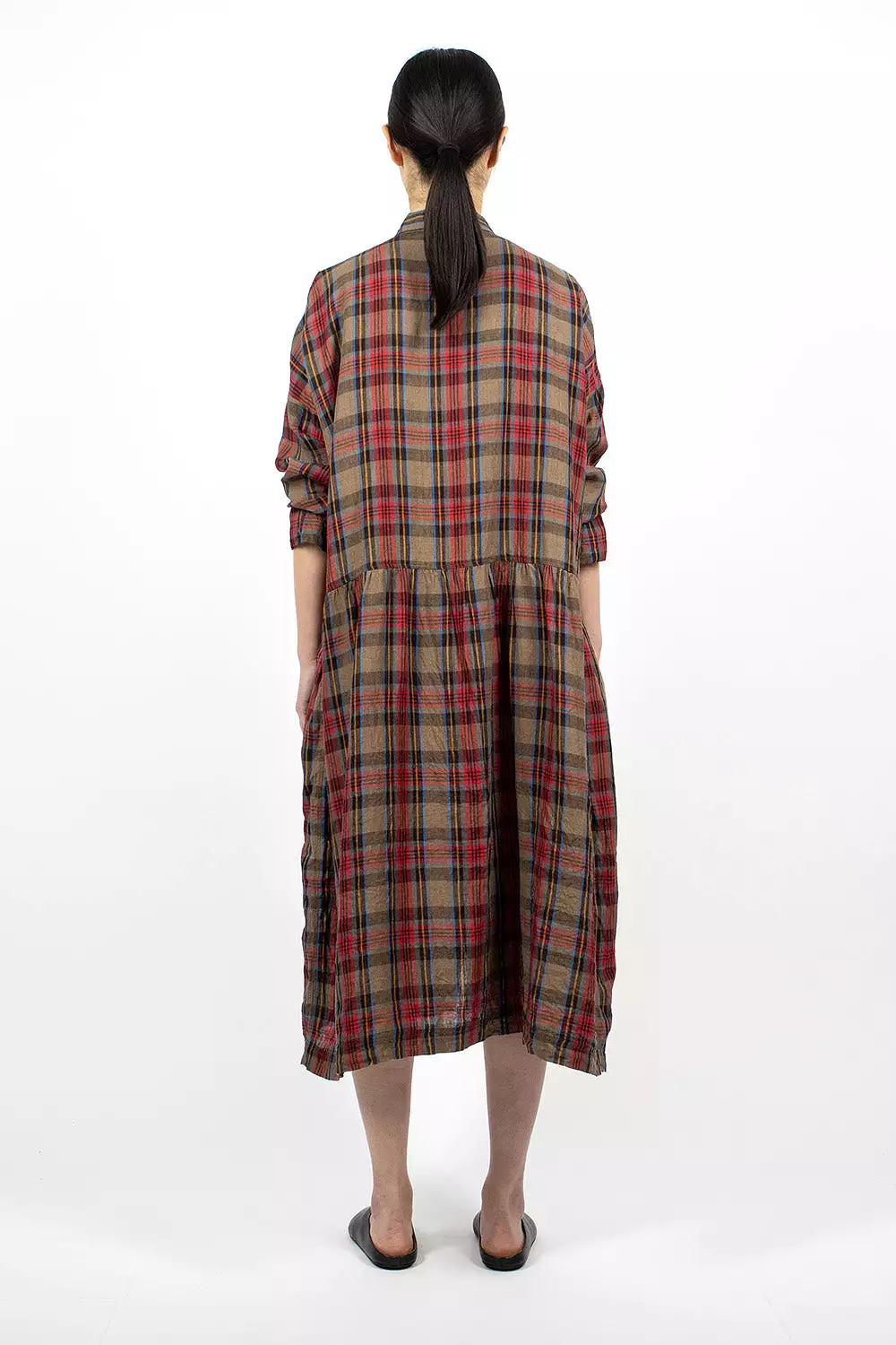 Linen Tartan Dress Mocha