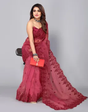 Maroon Organza Saree