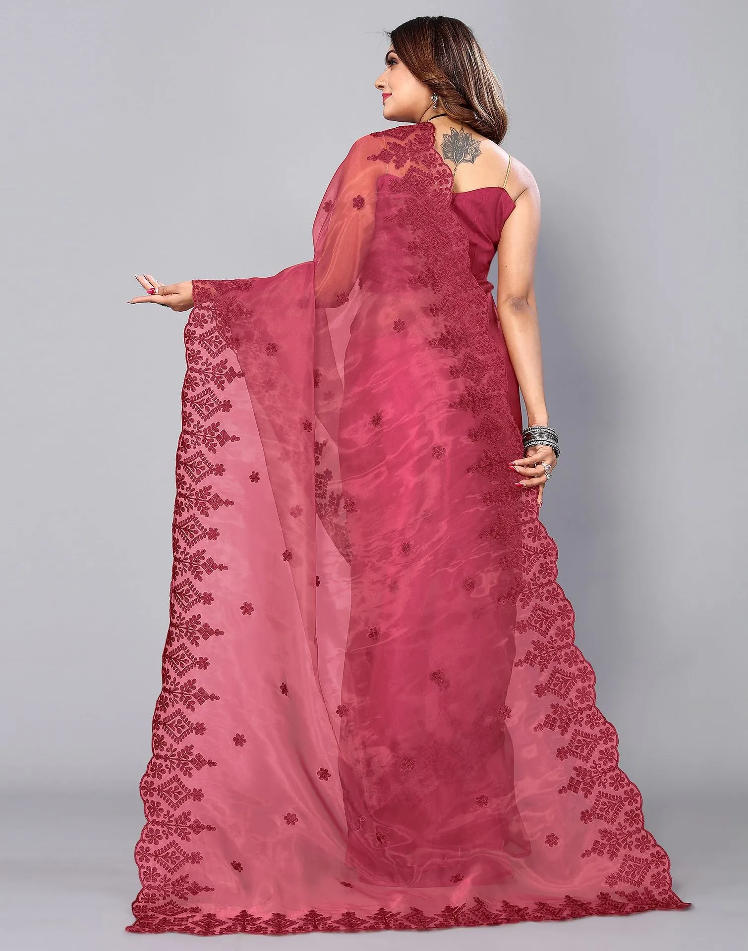 Maroon Organza Saree