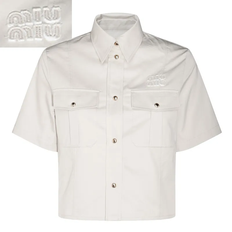 MiuMiu  |Plain Cotton Short Sleeves Logo Shirts & Blouses