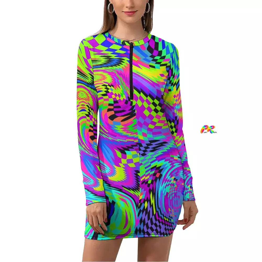 Motion Long Sleeve Bodycon Rave Dress