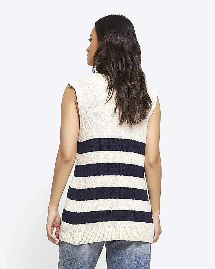 Navy stripe knit waistcoat