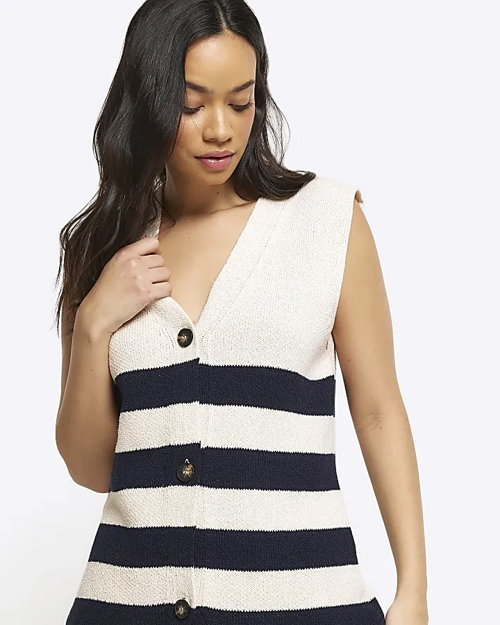 Navy stripe knit waistcoat