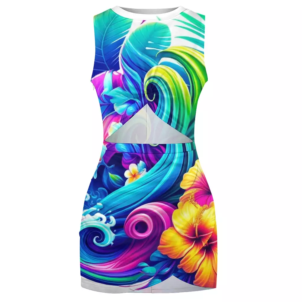 Neon Tropic Hawaiian Cut-Out Rave Dress