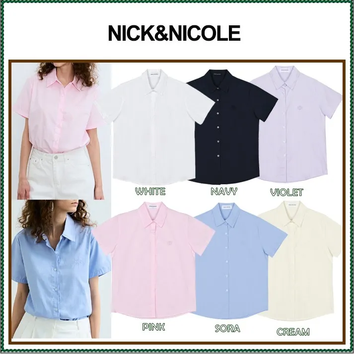 NICK&NICOLE  |Street Style Short Sleeves Logo Shirts & Blouses