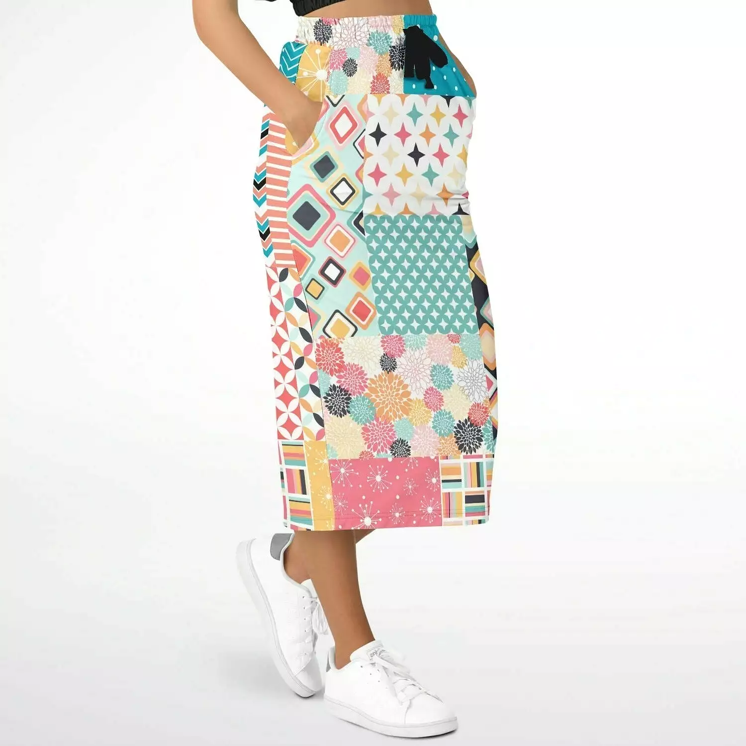 Old Miami Geo Patchwork Eco-Poly Long Pocket Skirt