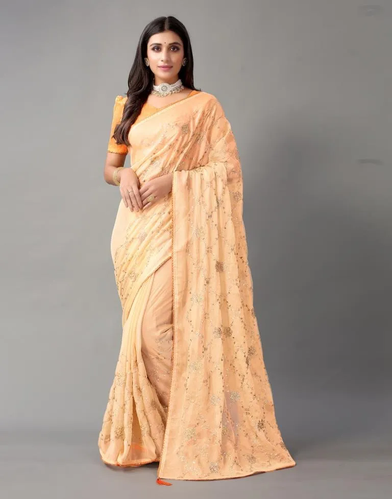 Peach Chiffon Saree