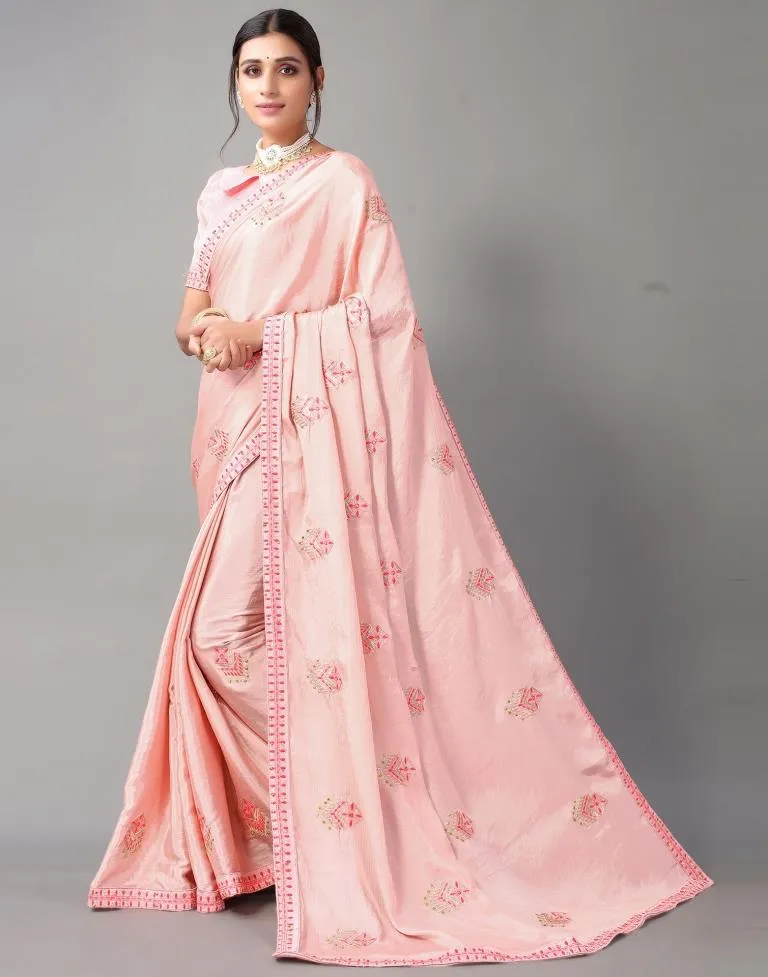 Peach Embroidery Saree