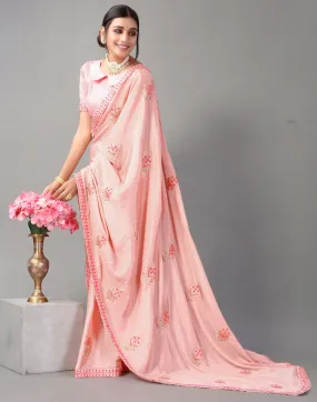 Peach Embroidery Saree