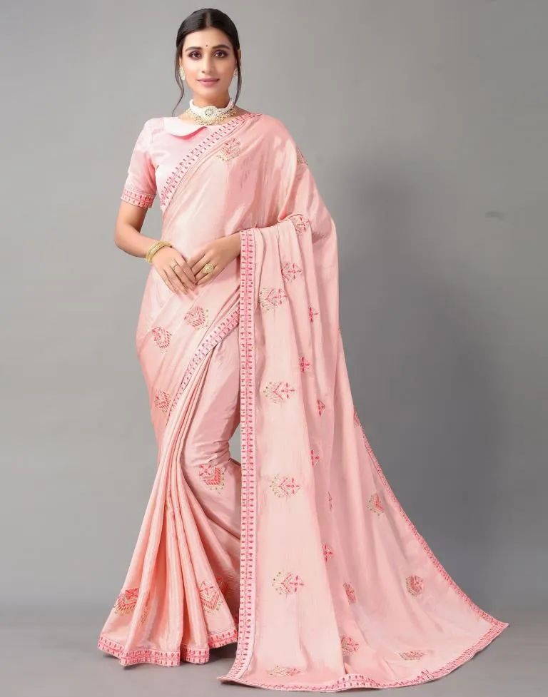 Peach Embroidery Saree