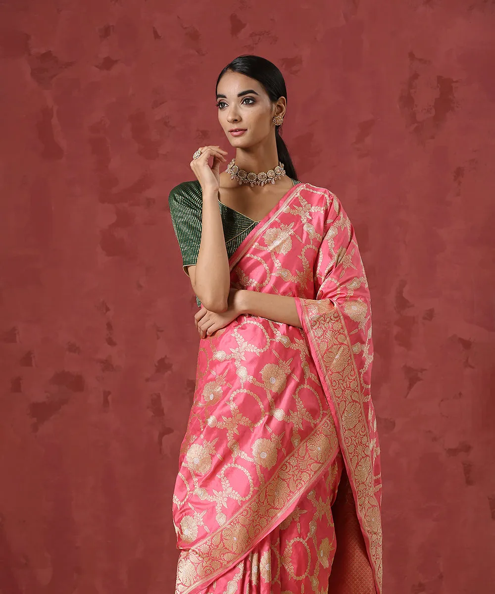 Pink Handloom Pure Katan Silk Banarasi Saree with Kadhwa Jaal