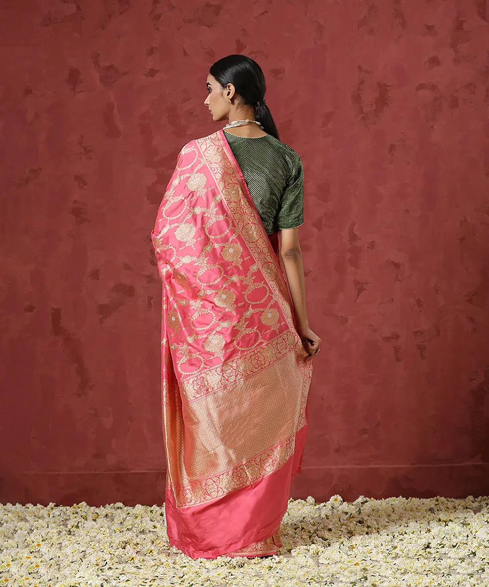 Pink Handloom Pure Katan Silk Banarasi Saree with Kadhwa Jaal