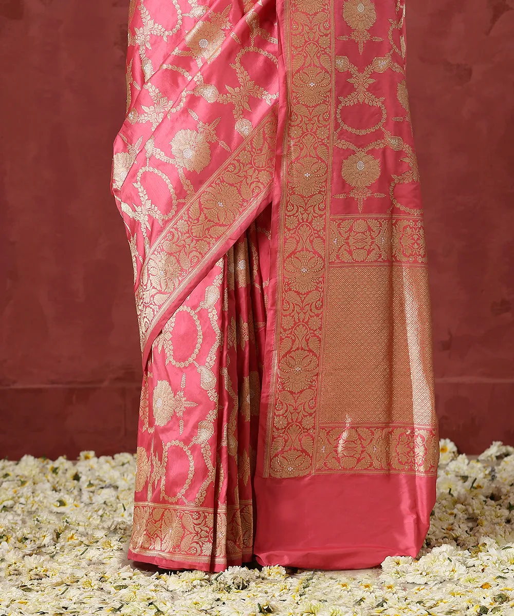 Pink Handloom Pure Katan Silk Banarasi Saree with Kadhwa Jaal