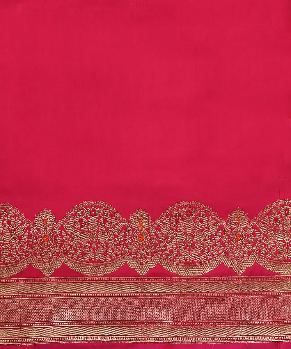 Pink Handloom Pure Katan Silk Banarasi Saree With Scalloped Borders