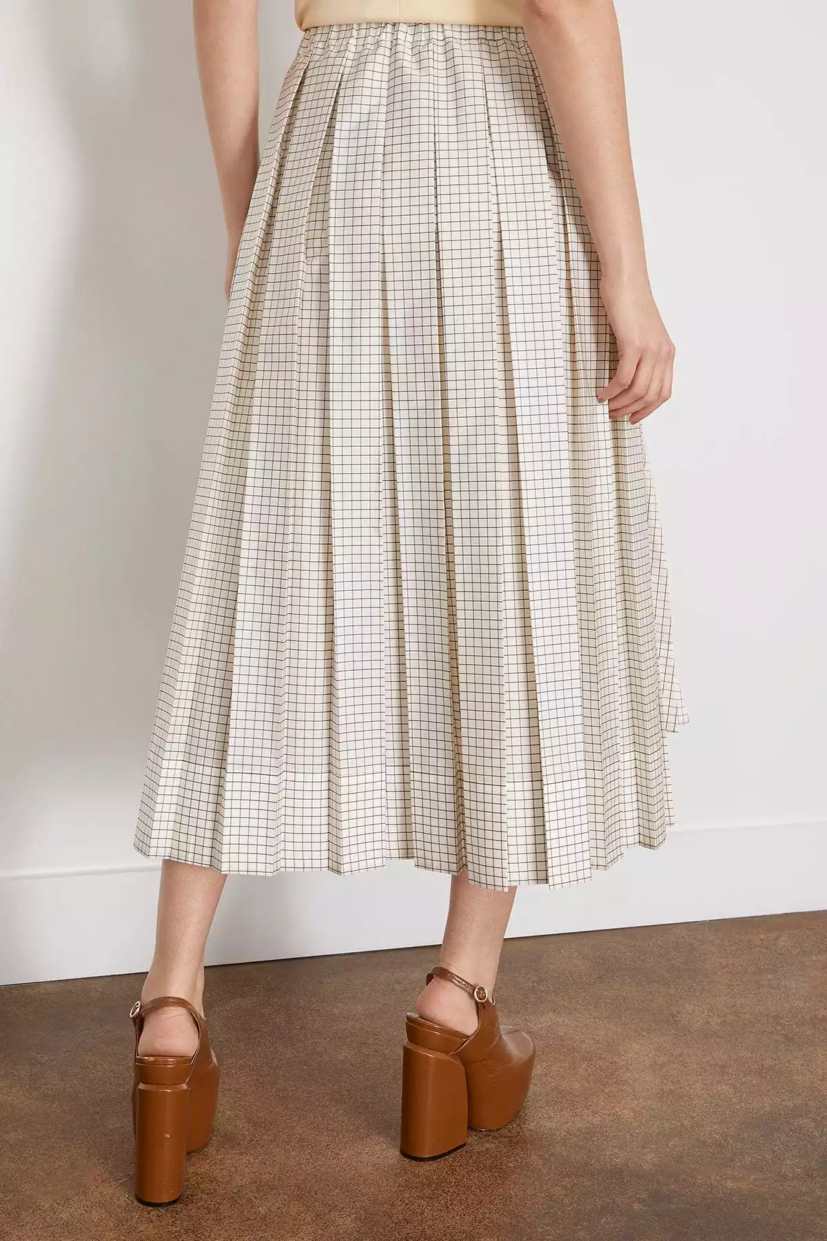 Pleated Skirt in Butter Base Black Check