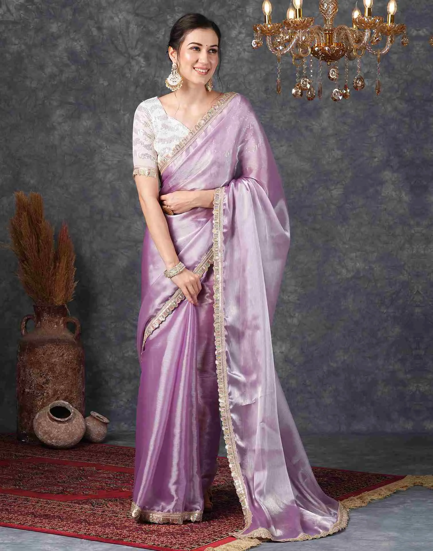 Purple Chiffon Plain Jimmy Choo Saree