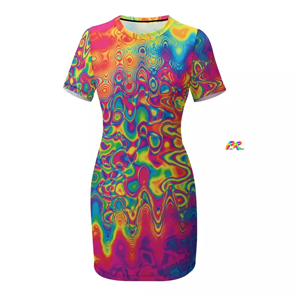 Radiant Hue Short Sleeve Rave Mini Dress