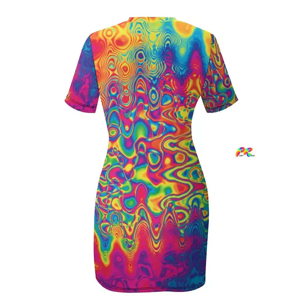 Radiant Hue Short Sleeve Rave Mini Dress