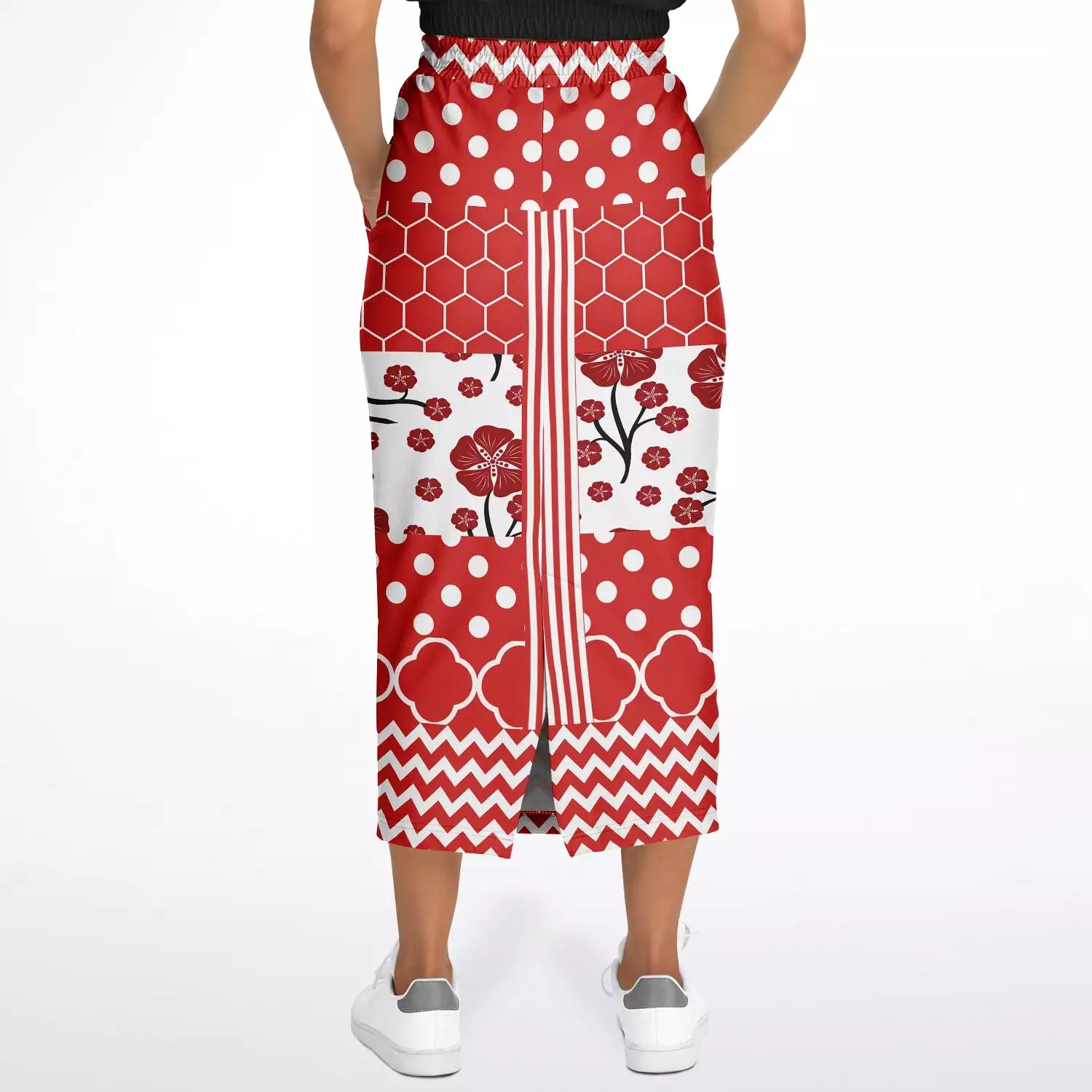 Red Crimson Eco-Poly Long Pocket Skirt