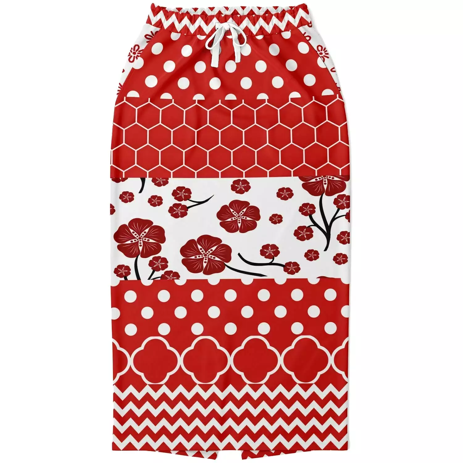 Red Crimson Eco-Poly Long Pocket Skirt