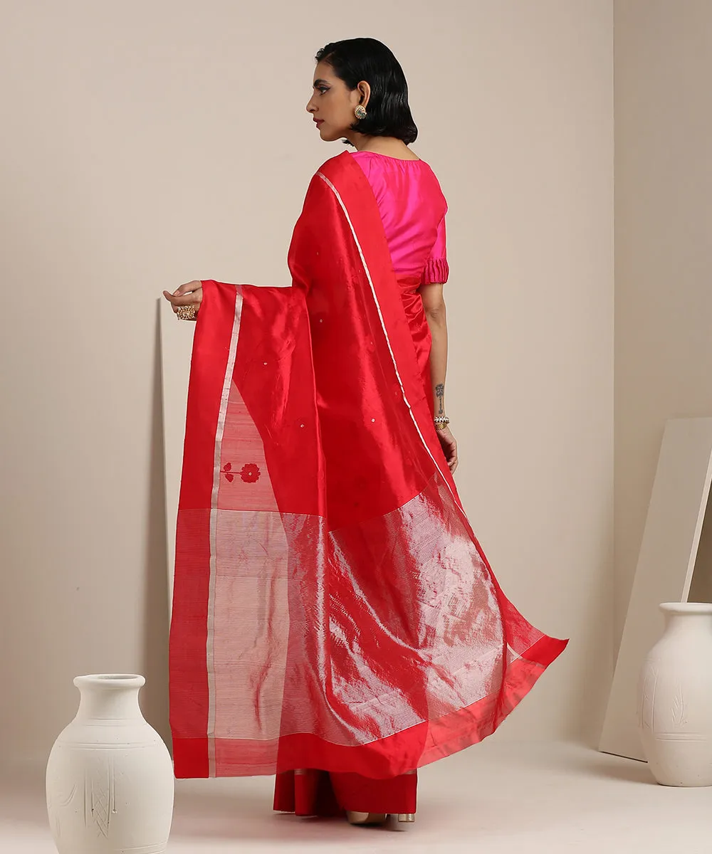 Red Handloom Silk Chanderi Saree with Genda Meena Booti