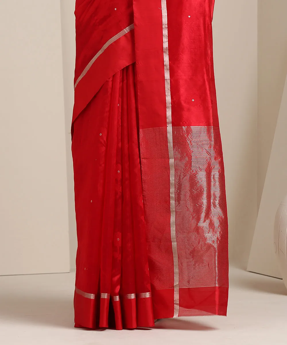 Red Handloom Silk Chanderi Saree with Genda Meena Booti