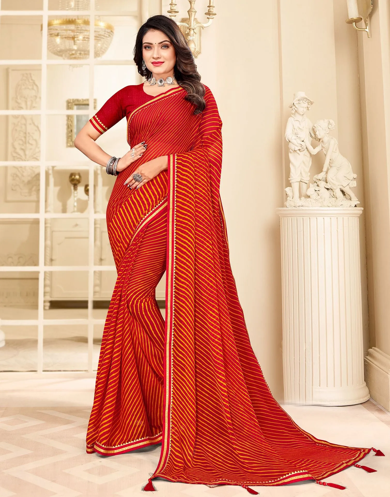 Red Printed Saree