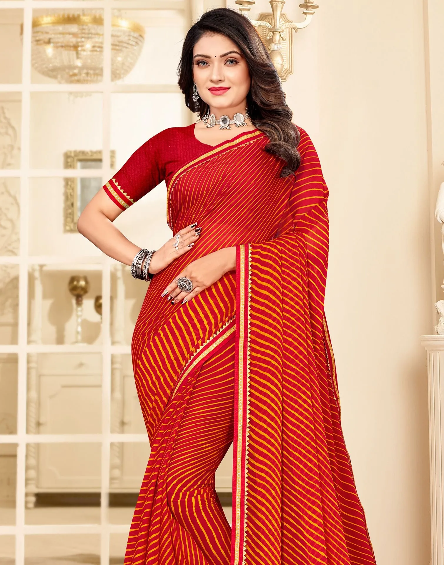 Red Printed Saree