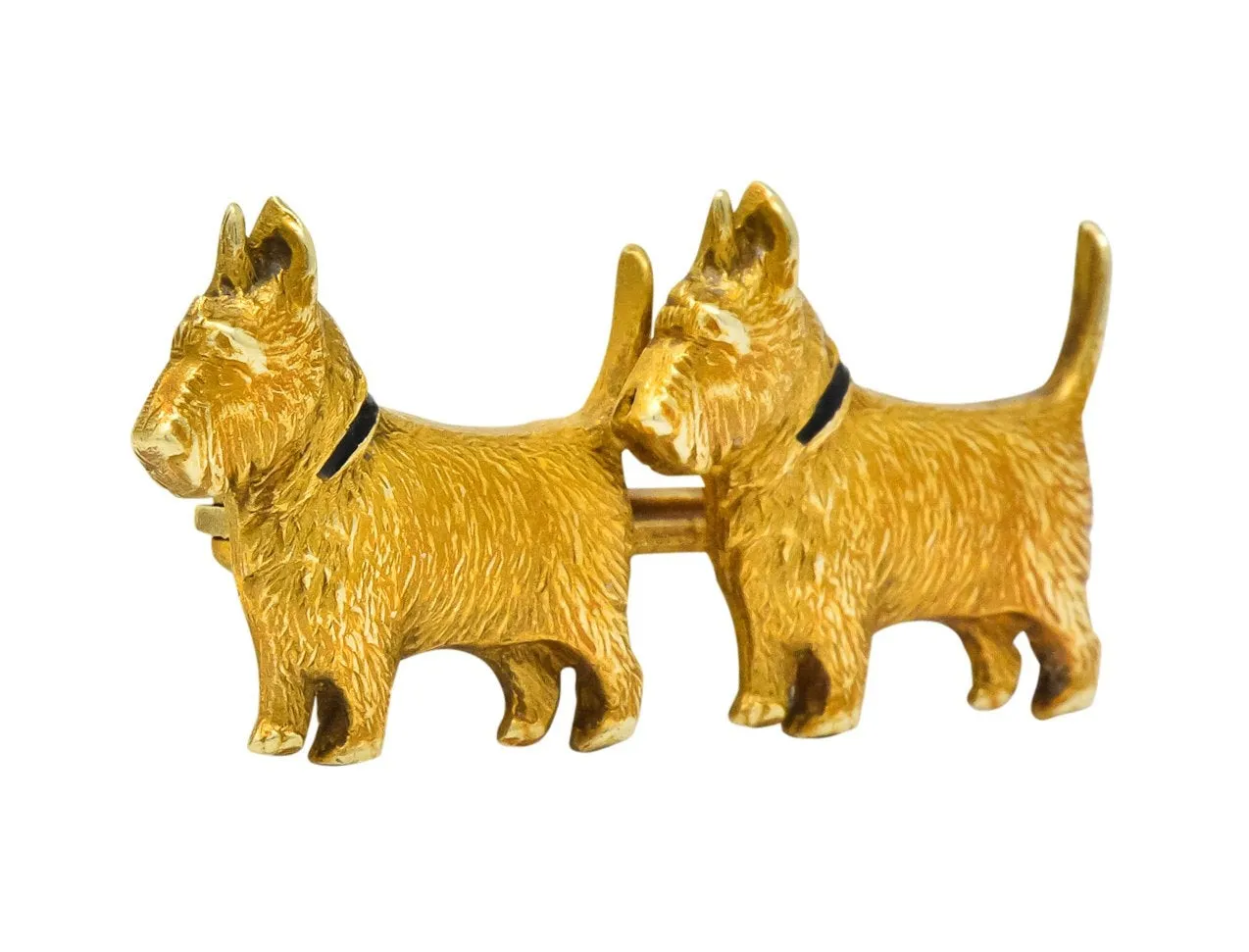 Retro Enamel Scottish Terrier 14 Karat Gold Brooch