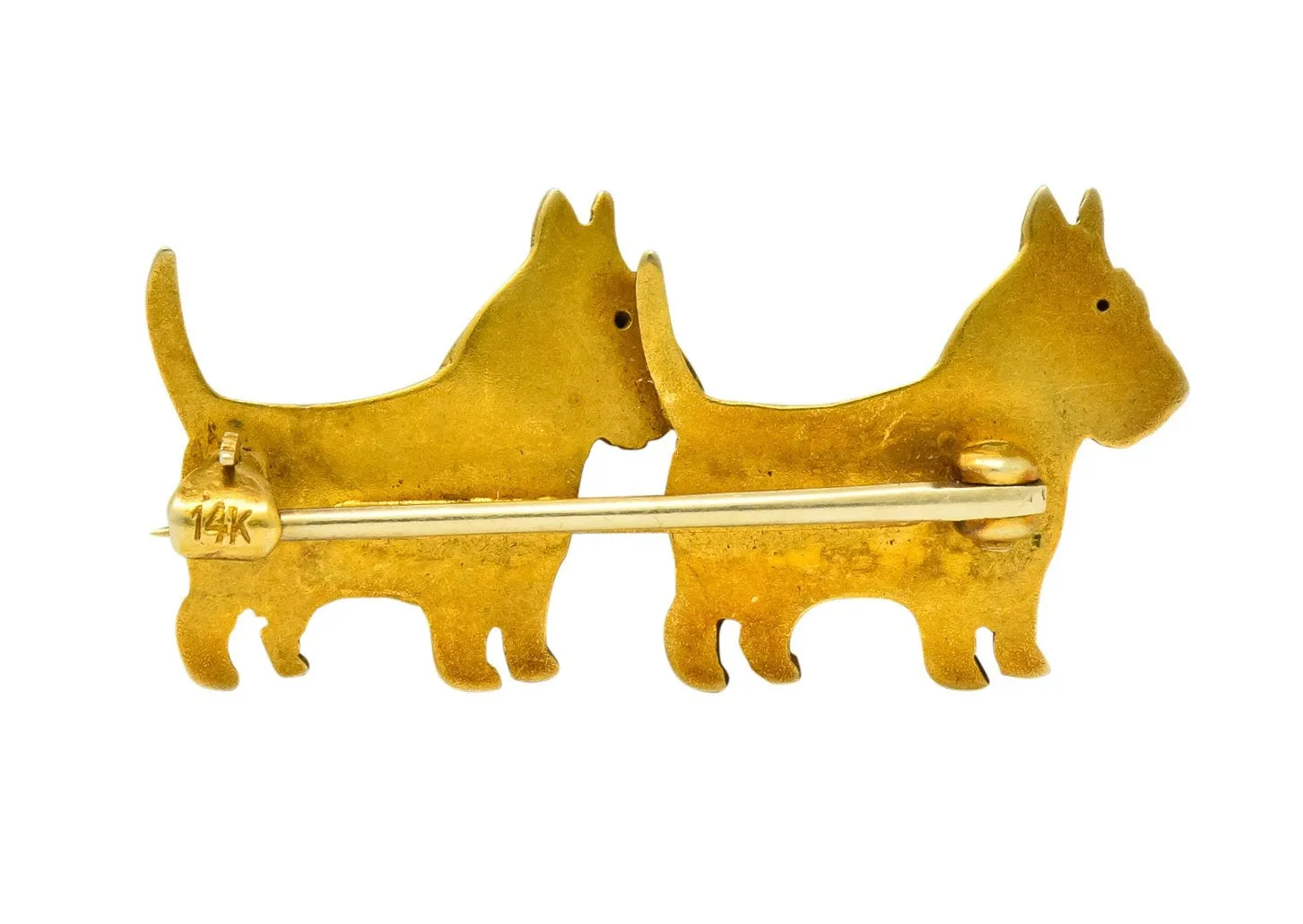 Retro Enamel Scottish Terrier 14 Karat Gold Brooch