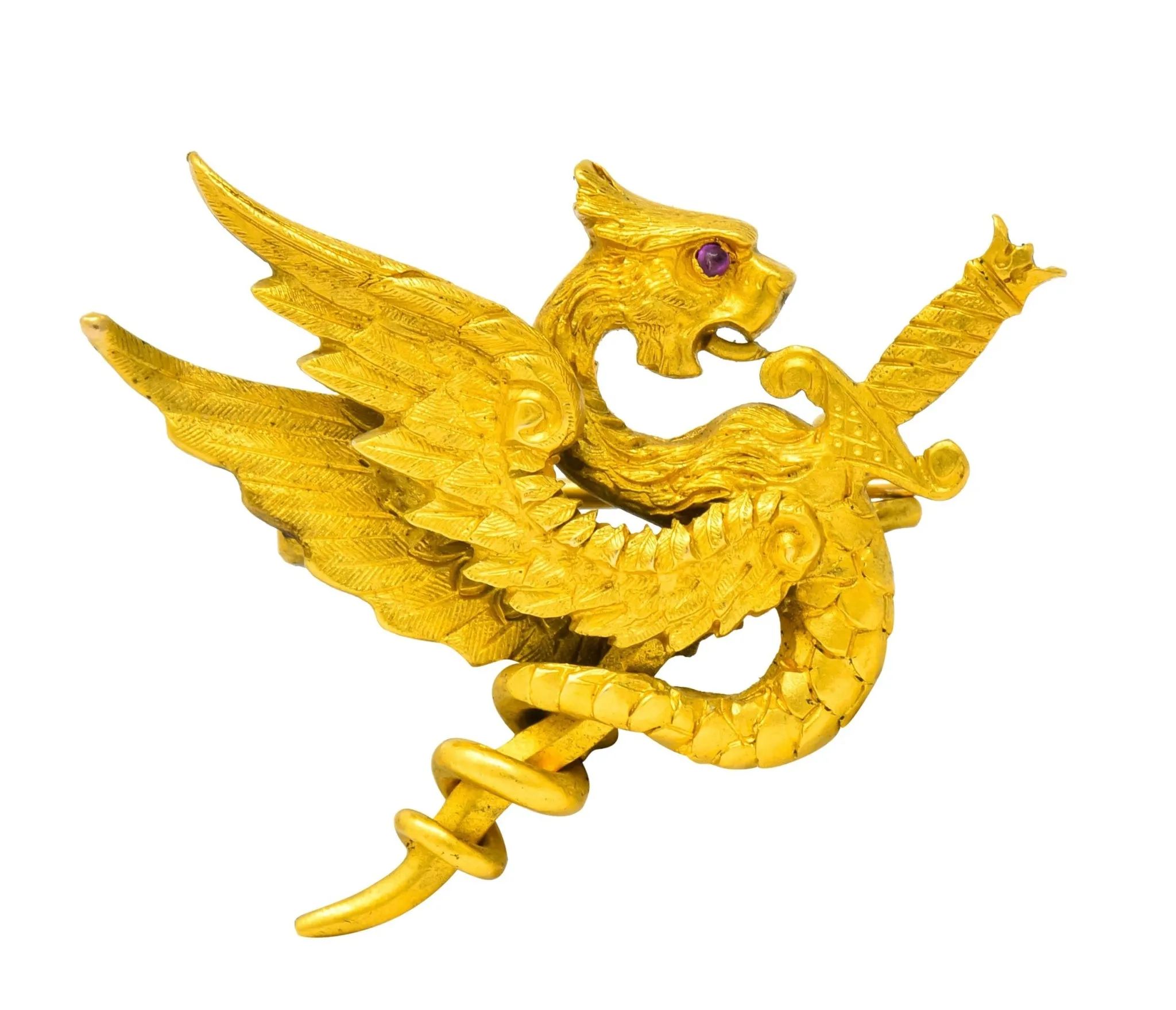 Riker Brothers Art Nouveau 14 Karat Yellow Gold Dragon Brooch Circa 1900