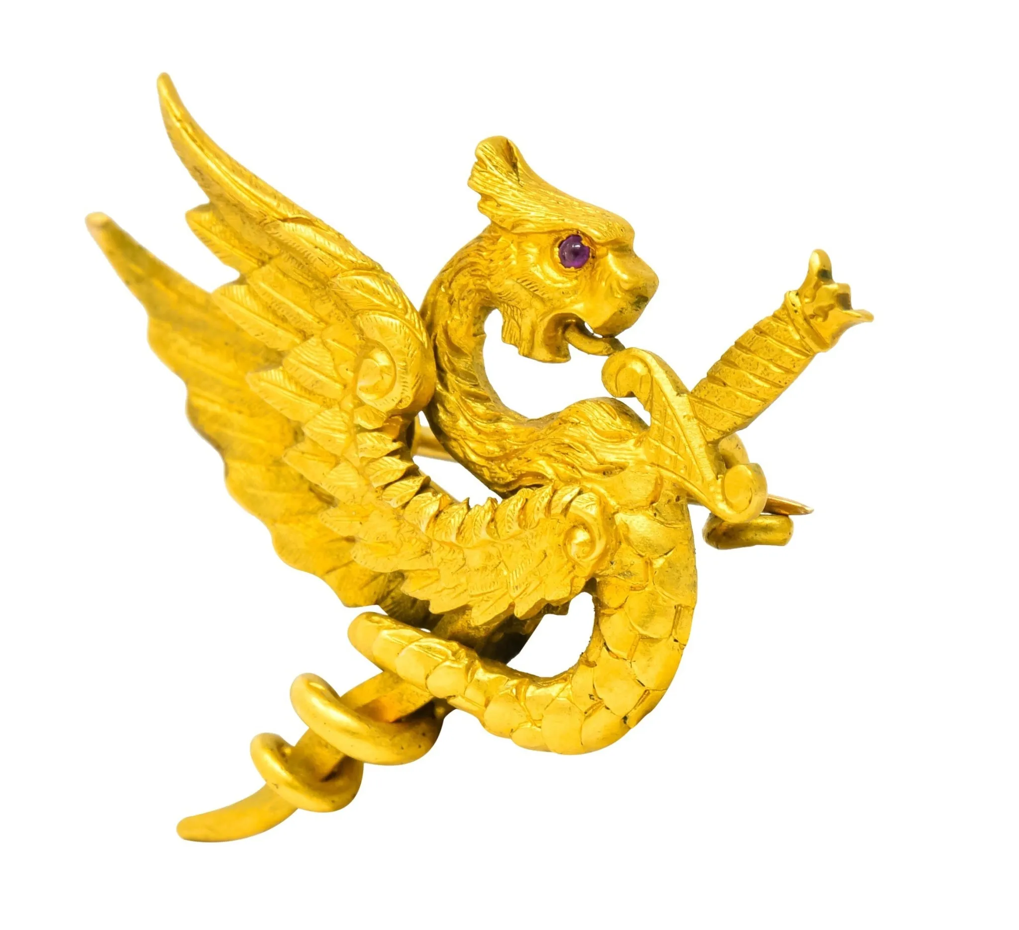 Riker Brothers Art Nouveau 14 Karat Yellow Gold Dragon Brooch Circa 1900