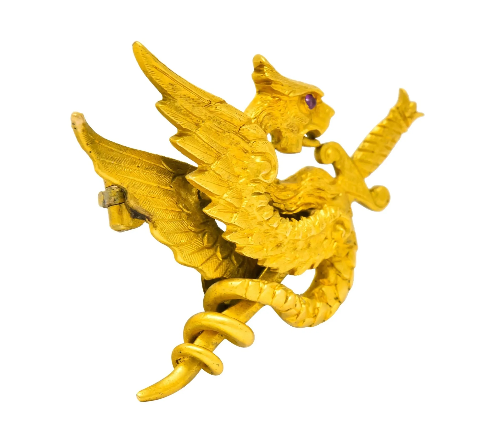 Riker Brothers Art Nouveau 14 Karat Yellow Gold Dragon Brooch Circa 1900