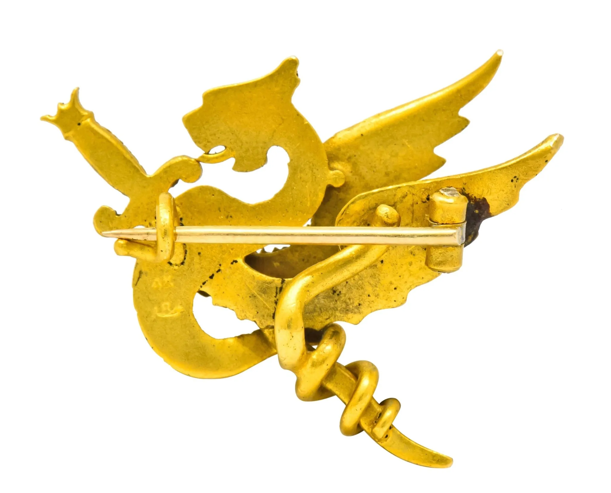 Riker Brothers Art Nouveau 14 Karat Yellow Gold Dragon Brooch Circa 1900