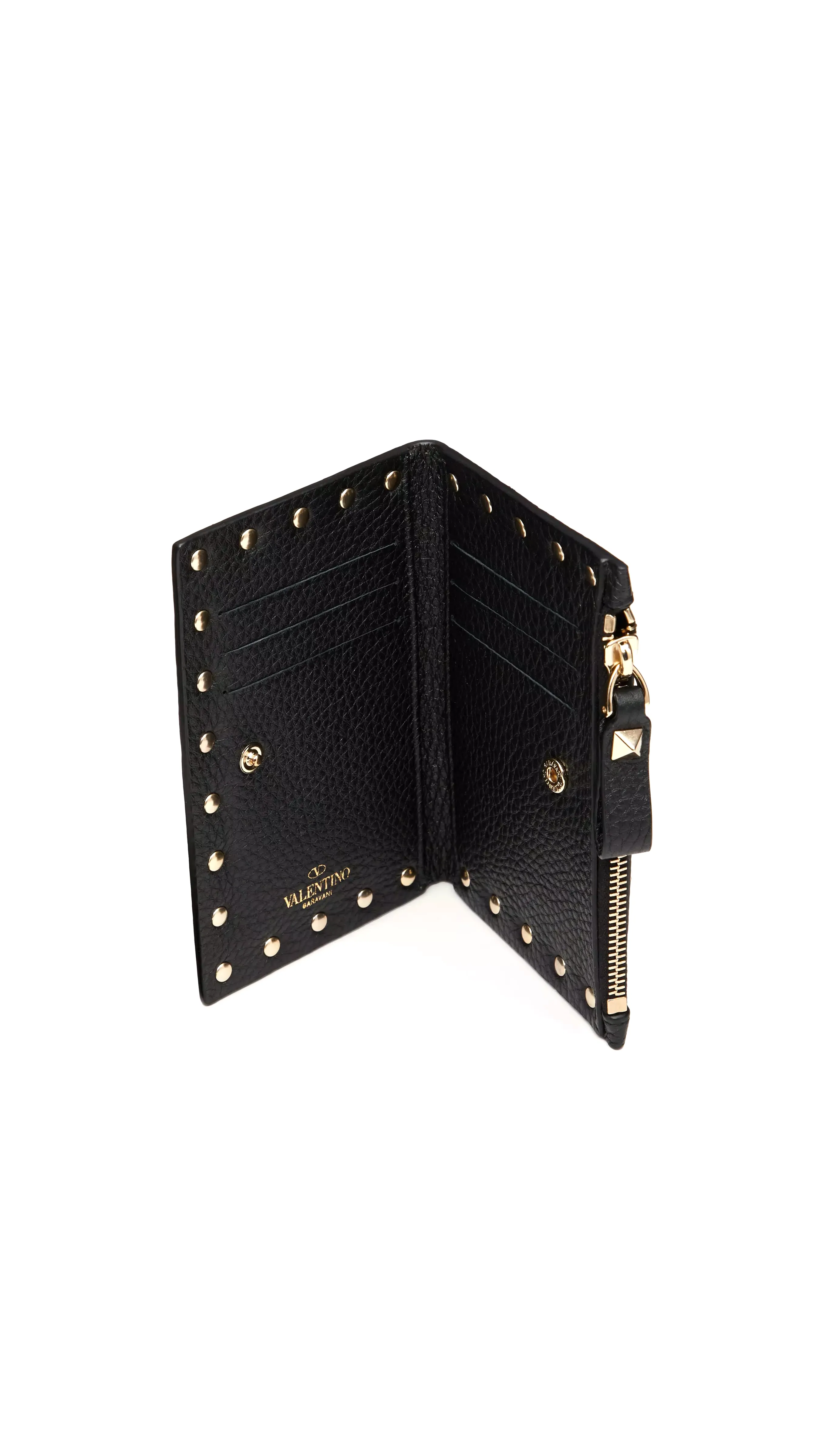 Rockstud Grainy Calfskin Cardholder With Zipper