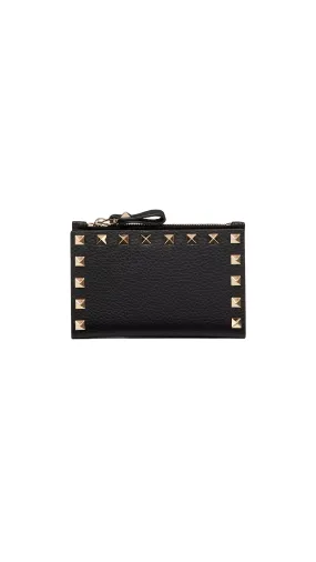 Rockstud Grainy Calfskin Cardholder With Zipper