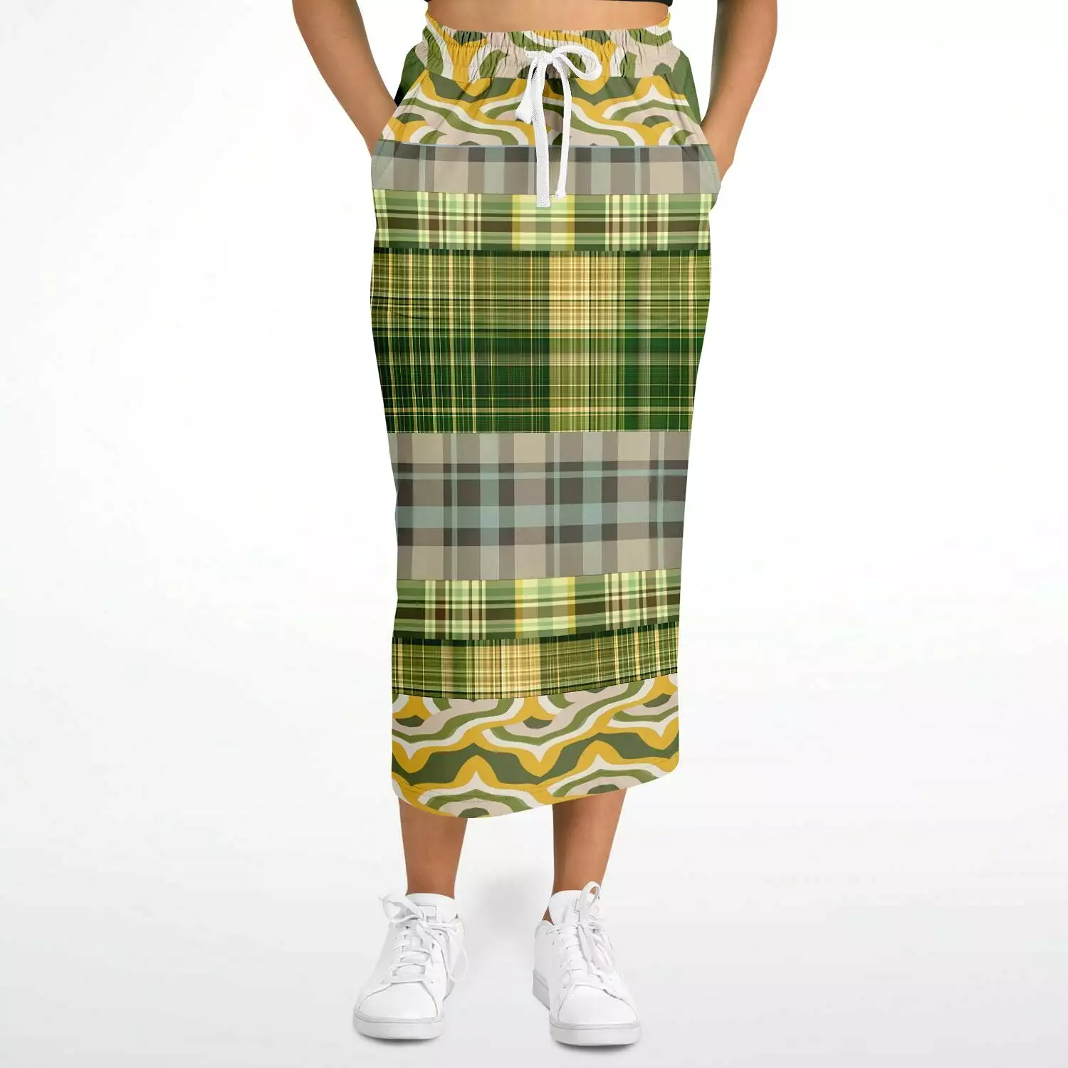 Rolling Green Plaid Eco-Poly Long Pocket Skirt