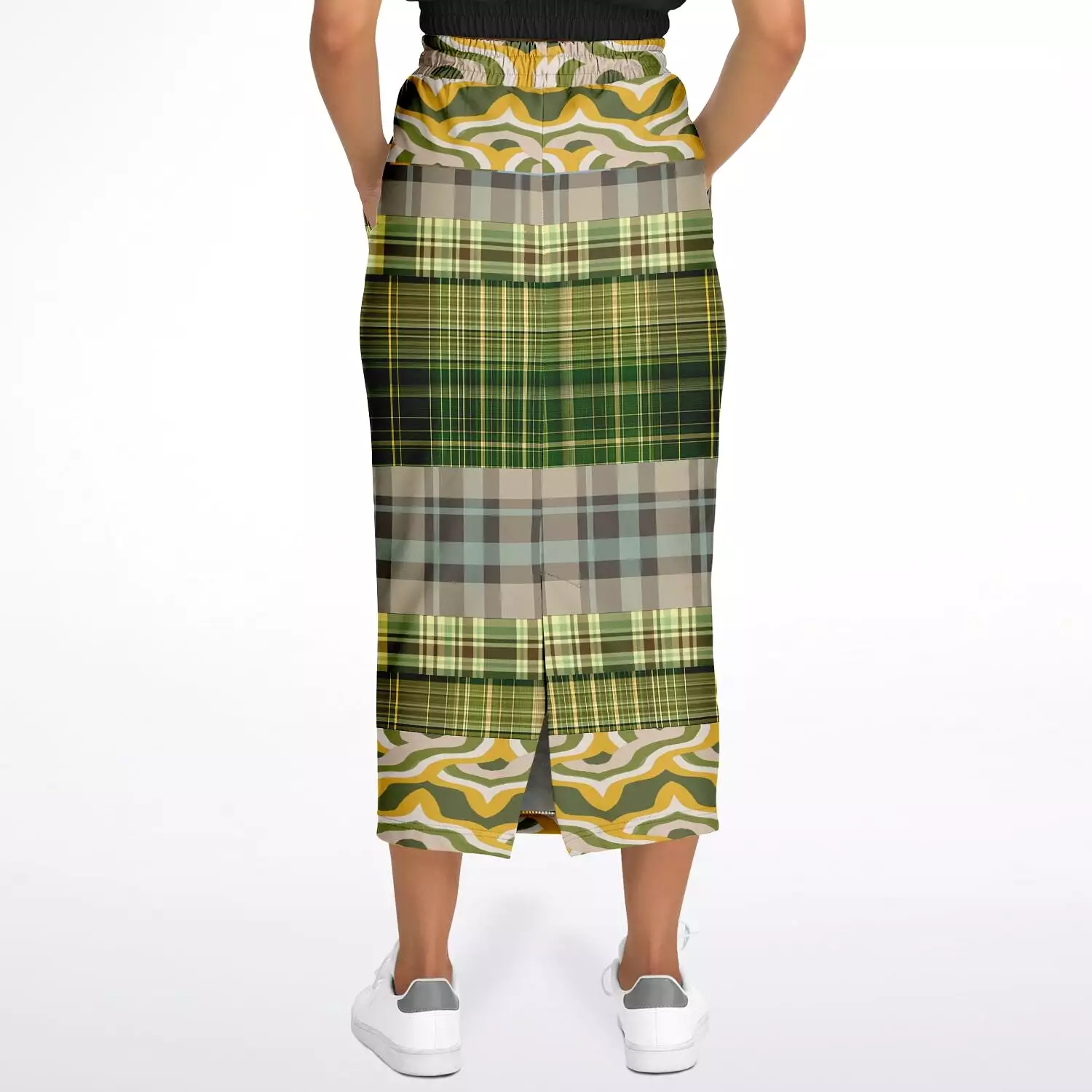 Rolling Green Plaid Eco-Poly Long Pocket Skirt