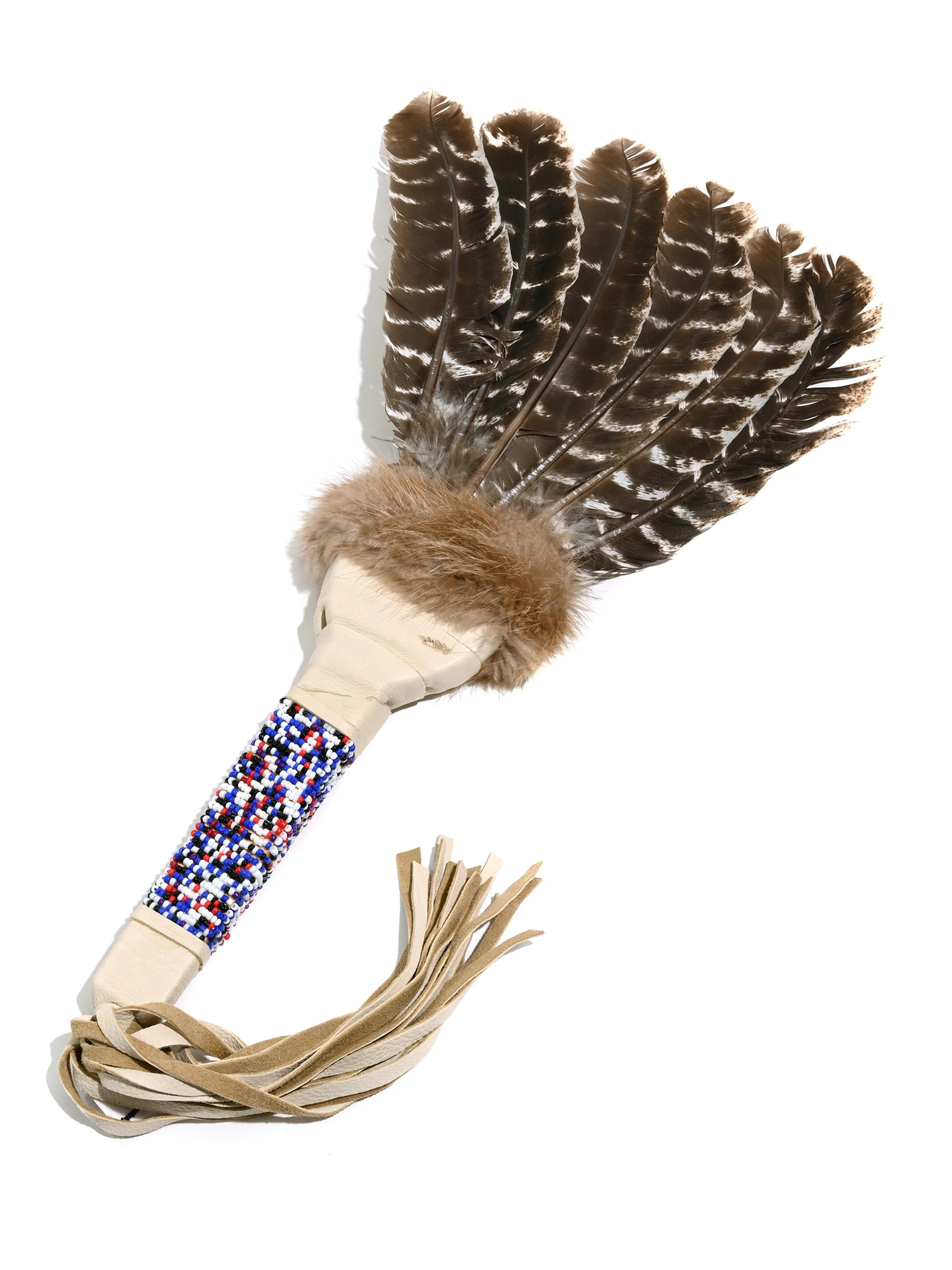 Sacred Prayer Feather Fan with Beaded Handle -DISCOUNTED/2nds