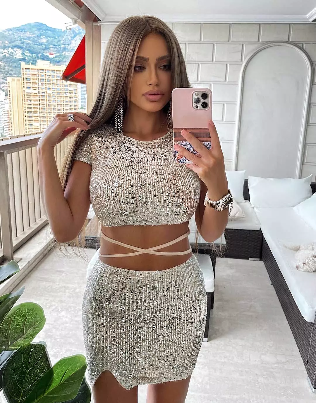 Sequined Crop Top And Mini Skirt Set