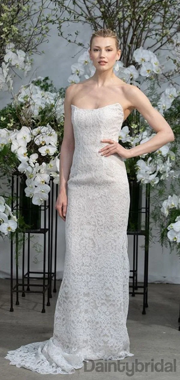 Sexy Sleeveless Lace A-line Zipper up Wedding Dresses With Train.DB10182