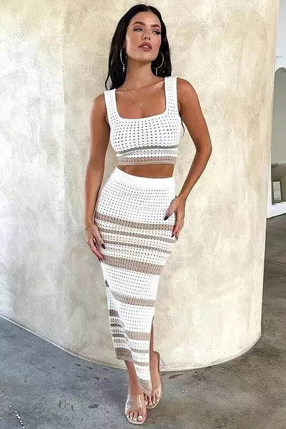 Sexy Split Skirt Set Khaki