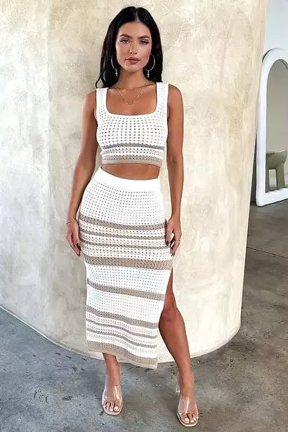 Sexy Split Skirt Set Khaki