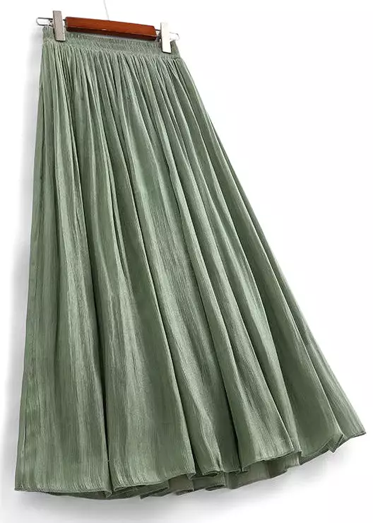 Simple Green Solid Elastic Waist Cotton Skirt Summer AS1048