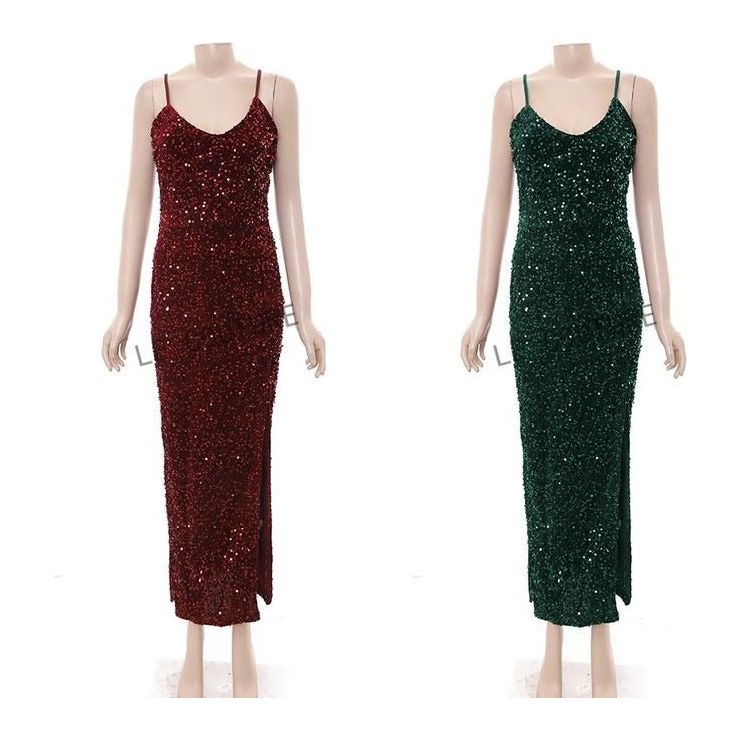 Sleeveless Side Slit Glitter Dress