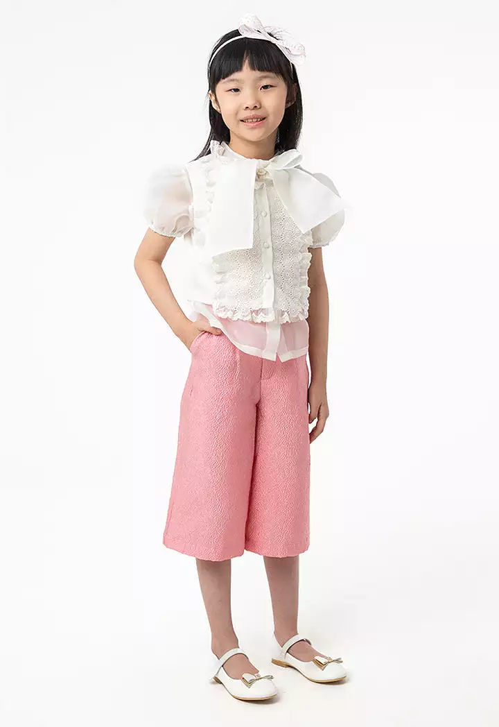 Solid Lace Frill Textured Blouse And Pants Set